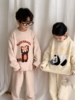 童睡衣2023冬款男童女童韩版卡通毛巾绣家居服，两件套儿童加厚套装