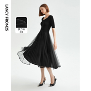 朗姿法式复古高级感显瘦小黑裙气质休闲针织连衣裙夏季裙子女