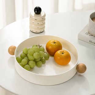 创意水果盘提手糖果盘桌面托盘茶几客厅零食家用大号木球收纳盘