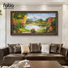 客厅装饰画欧式沙发背景墙挂画山水，风景聚宝盆横版手绘油画高级感