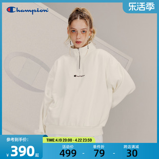 Champion冠军卫衣女2024春季立领上衣刺绣美式复古甜酷白色
