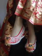 流苏平底秀禾服婚鞋女中式新娘结婚红色绣花鞋，汉服鞋子古风鞋