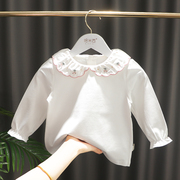 女童打底上衣白色打底衫春秋婴儿长袖T恤童装六七个月宝宝娃娃领