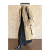 AKMENG韩系慵懒风经典廓形翻领长款风衣女春季高级感洋气大衣外套