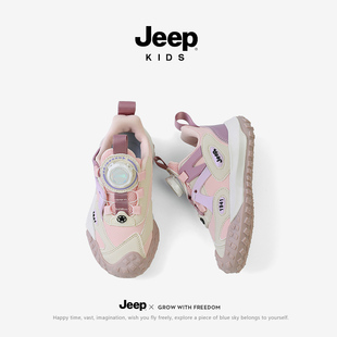 jeep女童户外软防滑登山鞋，2024春秋防水儿童，运动鞋防滑网面徒步鞋