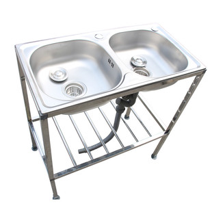 可商用厨房不锈钢洗菜盆双槽带支架水槽双槽带架子洗手盆洗碗池