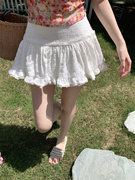 lxlilium芭蕾少女白色蕾丝边半身小短裙，女夏季压褶纹理感伞裙