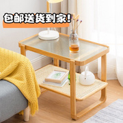 小茶几简约沙发可移动风藤编角，几竹制木色日式边几阳台现代实木桌