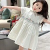 中式风刺绣彼得兔连衣裙，纯棉白色大摆裙，女童公主裙长裙子圆领短袖