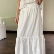 NX奈夕简禾夏季女装法式荷叶边半身裙白色刺绣大摆仙女裙