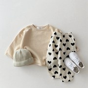 婴儿开春套装一岁男女宝宝宽松分体两件套休闲儿童纯色上衣+裤子