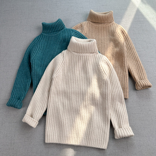 保暖不扎~85-135羊毛和棉混纺 高领 儿童针织毛衣 男童冬季羊毛衫