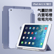 适用ipadair1平板保护套9.7寸苹果爱派air1带笔槽，第一代a1474三折半透明a1475气囊a1476平板电脑硅胶软壳