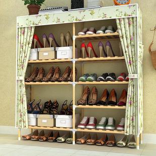 鞋架家用室内好看木质工艺，双排多层防尘套，小型简易鞋柜牛津布鞋托
