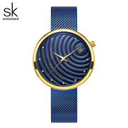士石英手表创意波浪纹腕表K0138女胜刻SHENGKE米兰网带时尚金属