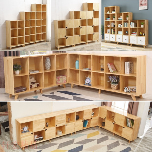 实木松木大容量格子书柜书柜客，餐厅矮柜收纳柜，书房展示柜书橱书架