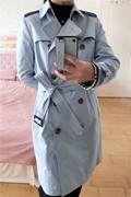 H狗20春季韩版女士英伦棉混双排扣中长款修身风衣小个子外套