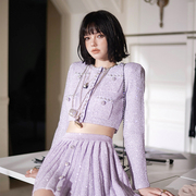 Forevercan女装春季紫色名媛风套装高级感时尚温柔气质两件套
