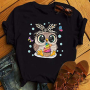 cute owl Tee夏季可爱猫头鹰短款休闲显瘦学生夏季短袖女上衣T恤