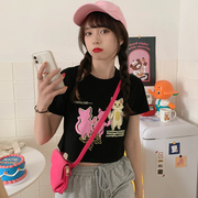 原宿风短袖t恤女2021夏季韩版设计感小众短款修身露脐上衣服ins潮