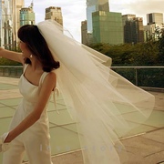 多层蓬蓬头纱新娘婚纱拍照道具长款小拖尾头纱