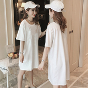 纯白色短袖t恤女棉，夏季韩版大码宽松显瘦黑色，中长款上衣打底衫裙