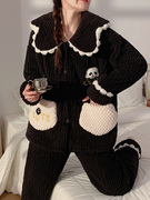 熊猫睡衣女秋冬季珊瑚，绒保暖法兰绒，加绒加厚卡通可外穿家居服