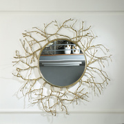 客厅玄关墙面装饰镜子 创意圆形艺术壁挂太阳镜 美式大树枝铜镜