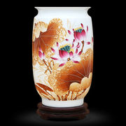 景德镇陶瓷器新中式手绘粉彩瓷富贵竹插花瓶工艺品客厅摆件家