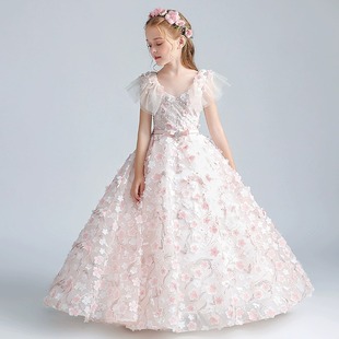 女孩周岁花仙子公主裙小伴娘儿童红毯走秀绑带款钢琴主持声乐礼服