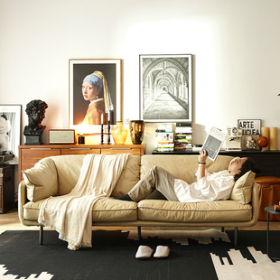 DOJUS北欧真皮沙发客厅头层牛皮沙发三人位创意现代简约皮艺沙发