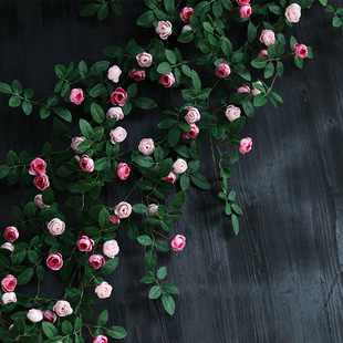 仿真玫瑰花藤假花藤条茶玫壁挂，空调藤蔓缠绕装饰塑料藤蔓植物遮挡