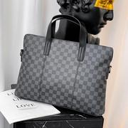 欧美时尚格子男包男士包包手提包，横款公文包商务，单肩包电脑文件包
