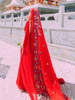 茶卡盐湖旅游拍照云南沙漠防晒丝巾海边复古绣花红色围巾披肩两用