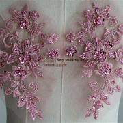 手工缝珠蕾丝花贴 钉珠对花 小片蕾丝花朵 服装辅料花边需缝制