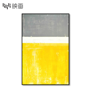 黄色抽象客厅沙发背景墙，装饰三连画现代玄关抽象装饰画样板房挂画