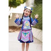 儿童山彝族服装演出服，女童少数民族凉楚雄羌族舞蹈服长袖套装