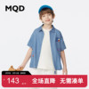 mqd童装男童翻领短袖牛仔，衬衫23夏韩版儿童，胸前图案上衣潮酷