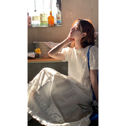 RAINY 重工甜美小飞袖连衣裙夏季女法式镂空蕾丝中长款花边裙子