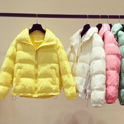 韩国黄色短款面包棉服，女秋冬宽松休闲面包服内胆羽绒保暖外套