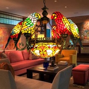 蒂凡尼鹦鹉吊灯彩色玻璃奢华大气魔豆创意酒店别墅餐厅走廊过道灯