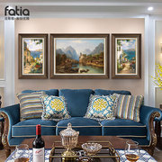 美式客厅装饰画风景油画沙发背景墙画复古壁画三联欧式挂画聚宝盆