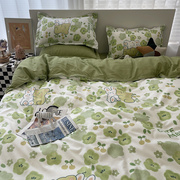 温馨田园小碎花兔熊宝床上四件套超柔学生寝室三件套1.5m小清新绿