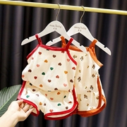 小清新套装3女婴儿夏装韩版1-5女宝宝洋气女童，吊带短裤纯棉两件套