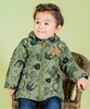 日本bit'z小童装宝宝，卡其色军绿动物园，满印连帽拉链防水棉服外套