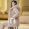睡衣冬季女款珊瑚绒三层夹棉袄加厚加绒套装，法兰绒保暖大码家居服