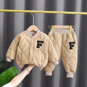 男童秋冬季夹棉套装洋气1一3岁男宝宝加厚冬装婴儿小童衣服潮