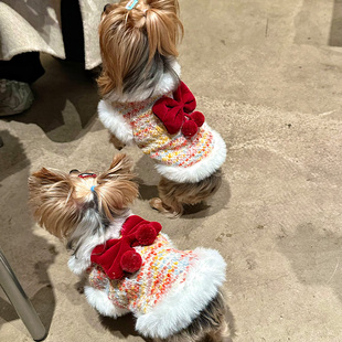 韩版宠物猫狗狗衣服新年秋冬装无袖毛衣泰迪比熊，小型犬约克夏保暖