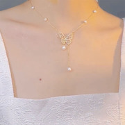蝴蝶珍珠流苏项链轻奢小众设计感高级锁骨链2022年女短款颈链