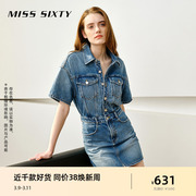 misssixty牛仔连衣裙女纯棉，工装衬衫裙，显瘦复古港风